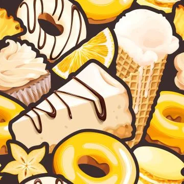 Seamless pattern with white and yellow sweets Stock Illustration