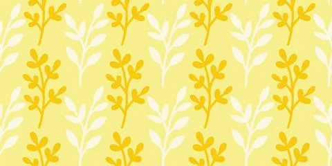 Seamless pattern with white and yellow leaves on yellow background vector Stock Illustration