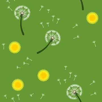 Seamless pattern of white and yellow dandelions Stock Illustration