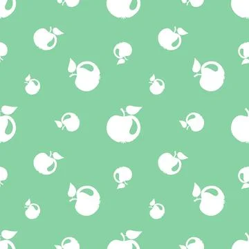 Seamless pattern with white apples on green background.  Stock Illustration