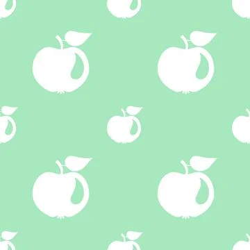 Seamless pattern with white apples on green background. Stock Illustration