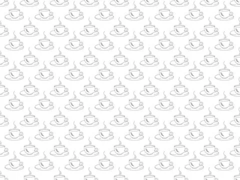 Seamless pattern on a white background with black silhouettes of cups of c... Stock Photos