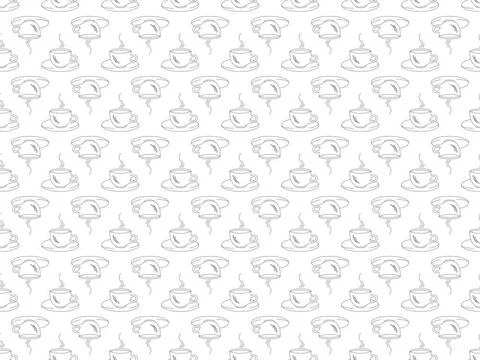 Seamless pattern on a white background with black silhouettes of cups of c... Stock Photos