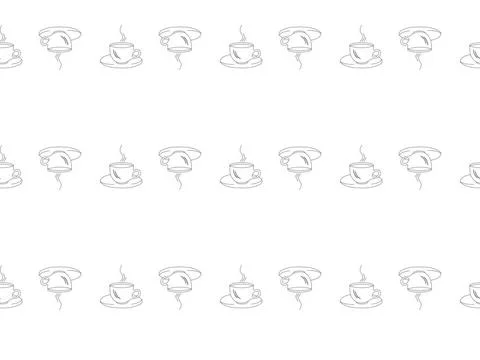 Seamless pattern on a white background with black silhouettes of cups of c... Stock Photos
