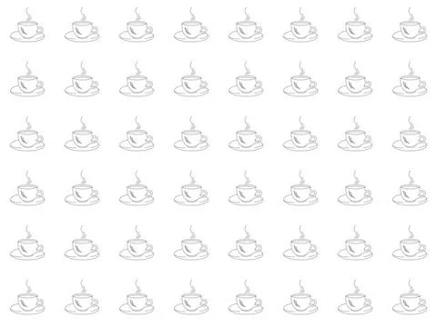 Seamless pattern on a white background with black silhouettes of cups of c... Stock Photos