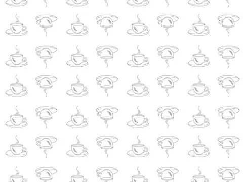 Seamless pattern on a white background with black silhouettes of cups of c... Stock Photos
