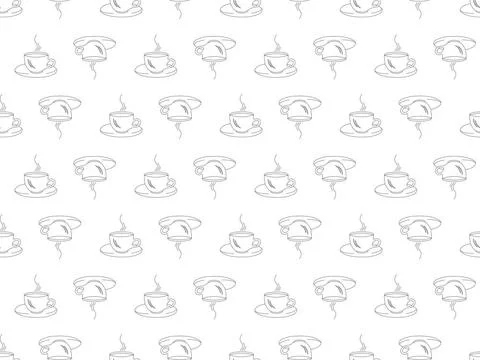 Seamless pattern on a white background with black silhouettes of cups of c... Stock Photos