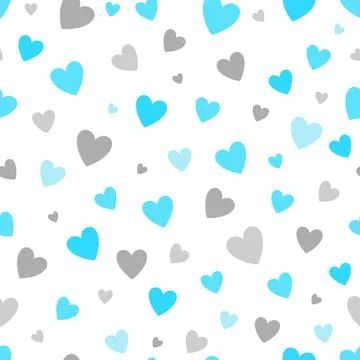 Seamless pattern white background with blue and silver hearts. design for hol Stock Illustration