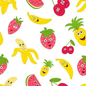 Seamless pattern on white background cartoon fruits Illustrazione stock