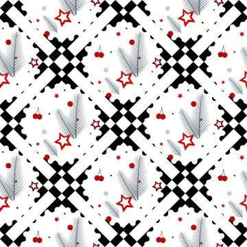 Seamless pattern on white background. Floral stylish background with snowflak Stock Illustration