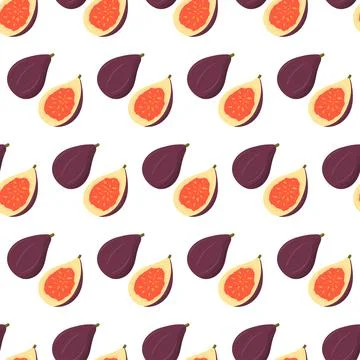 Seamless pattern on white background with hand drawn vector purple fig fruit Illustrazione stock