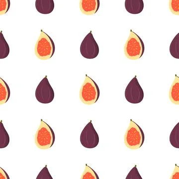 Seamless pattern on white background with hand drawn vector purple fig fruit Illustrazione stock