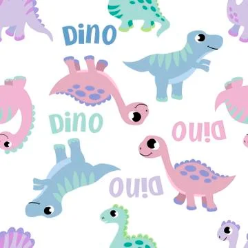 Seamless pattern on a white background with the image of cute, pink, blue, green Stock Illustration