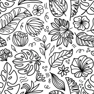 Seamless pattern on a white background, in vector graphics - black tropical Stock Illustration