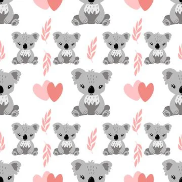Seamless pattern on a white background, in vector graphics - grey, cute koala Stock Illustration