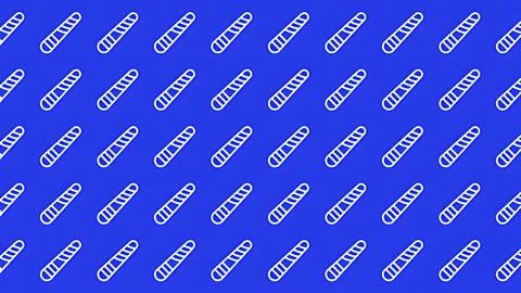 Seamless pattern of white baguette bread icons on a vibrant blue background.. Stockillustratie