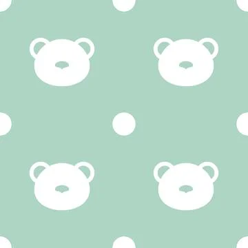 Seamless pattern with white bears and dots on blue background. Stock Illustration