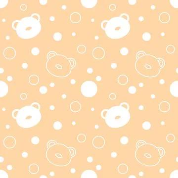 Seamless pattern with white bears and dots on orange background. Stock Illustration
