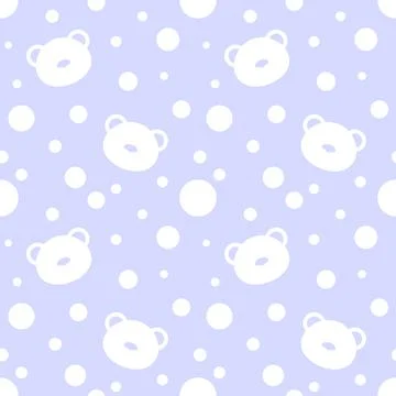 Seamless pattern with white bears and dots on blue background.  Stock Illustration