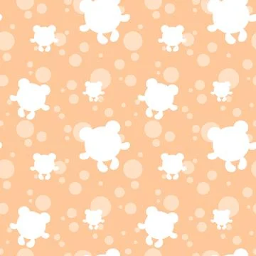 Seamless pattern with white bears and dots on orange background. Stock Illustration