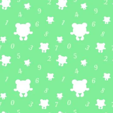 Seamless pattern with white bears and numbers on green background. Stock Illustration
