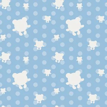 Seamless pattern with white bears and dots on blue background Stock Illustration