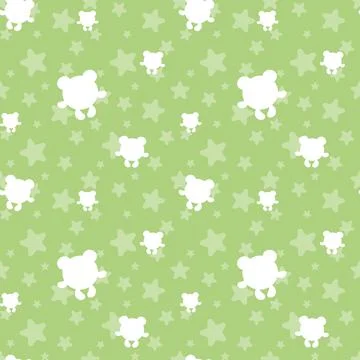 Seamless pattern with white bears and stars on green background. Stock Illustration
