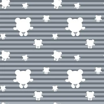 Seamless pattern with white bears on gray striped background Stock Illustration
