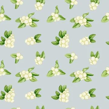 Seamless pattern with white berries on a gray-blue background. Stock Illustration