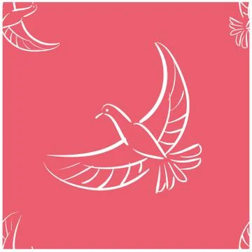 Seamless pattern white bird dove is flying on calypso coral background Stock Illustration