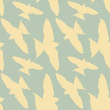 Seamless pattern. white birds in a blue sky. Retro style. Hand drawn elements. Stock Illustration