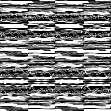 Seamless pattern white black horizontal lines chalk grid design abstract simp Stock Illustration