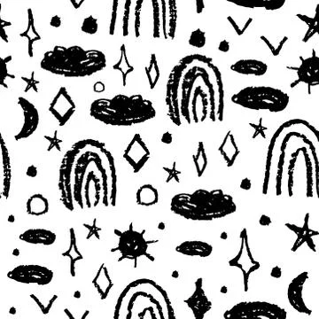 Seamless pattern white black lines chalk grid design, abstract simple scandin Illustrazione stock