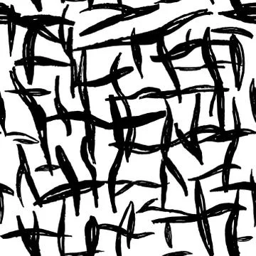 Seamless pattern white black lines chalk grid design, abstract simple scandin Stock Illustration