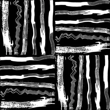 Seamless pattern white black lines squares brush strokes design abstract simp Stock-Illustration