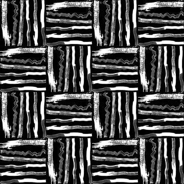 Seamless pattern white black lines squares brush strokes design abstract simp Stock-Illustration