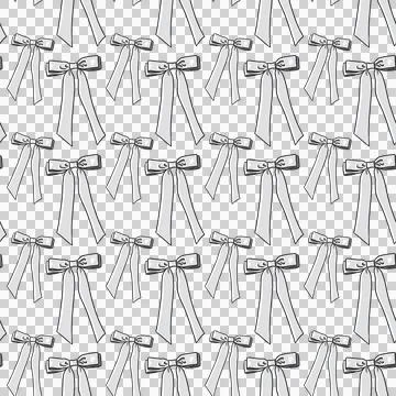 Seamless pattern with white bows, ribbons on transparent  background Stock Illustration