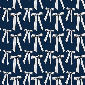 Seamless pattern with white bows,ribbons on a blue background Stock Illustration