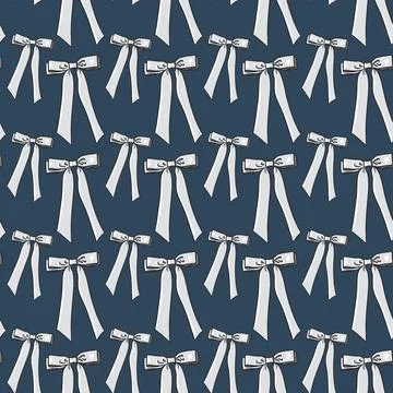 Seamless pattern with white bows,ribbons on a blue background Stock Illustration