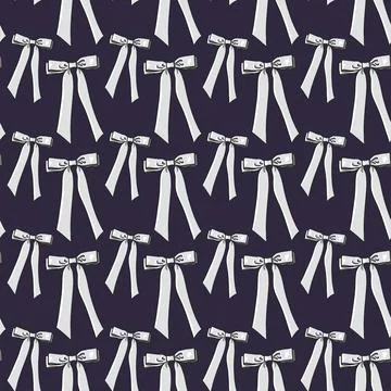 Seamless pattern with white bows,ribbons on a dark blue background Stock Illustration