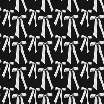 Seamless pattern with white bows,ribbons on a graphite black background Stock Illustration