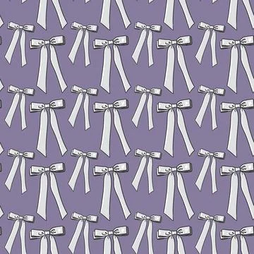 Seamless pattern with white bows,ribbons on a light purple background Stock Illustration