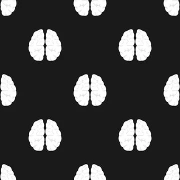 Seamless pattern with white brain on black background. Mind concept. Vector. Stock Illustration