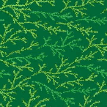 Seamless pattern, white branches of fir tree in hand drawn style in green b.. Stock Illustration