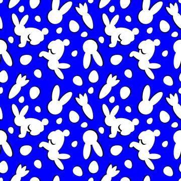 Seamless pattern with white bunnies and easter eggs Stock Illustration