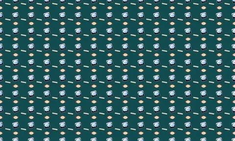 Seamless pattern of white cat faces on green background Stock Illustration