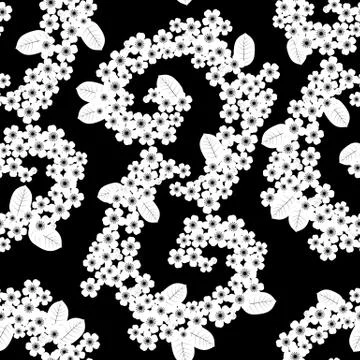 Seamless pattern with white cherry flowers Stock Illustration