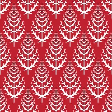 Seamless pattern white christmas tree on red background, cute christmas art b Illustrazione stock