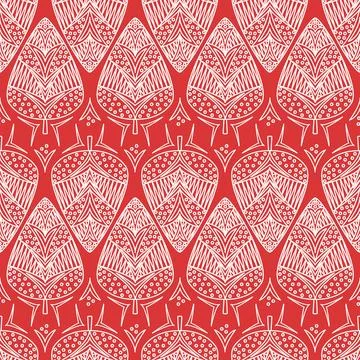 Seamless pattern white christmas tree on red, cute christmas art background f Illustrazione stock