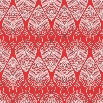 Seamless pattern white christmas tree on red, cute christmas art background f Stock Illustration